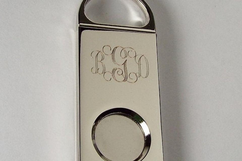 Cigar Cutter Custom Engraved Personalized Silver Plated Cigar Cutter - Hand Engraved