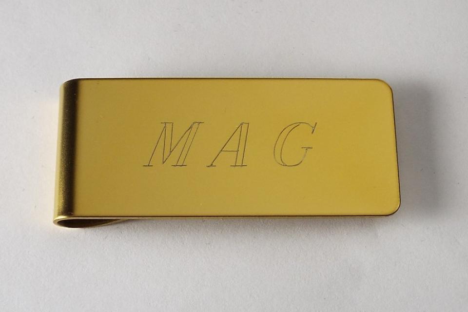 Custom Engraved Personalized Money Clip Gold Tone High Polish Wide  - Hand Engraved