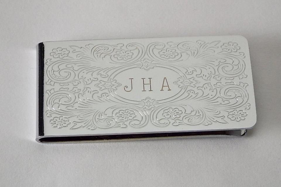 Engraved Money Clip Custom Engraved Personalized Money Clip with Scroll Design -Hand Engraved