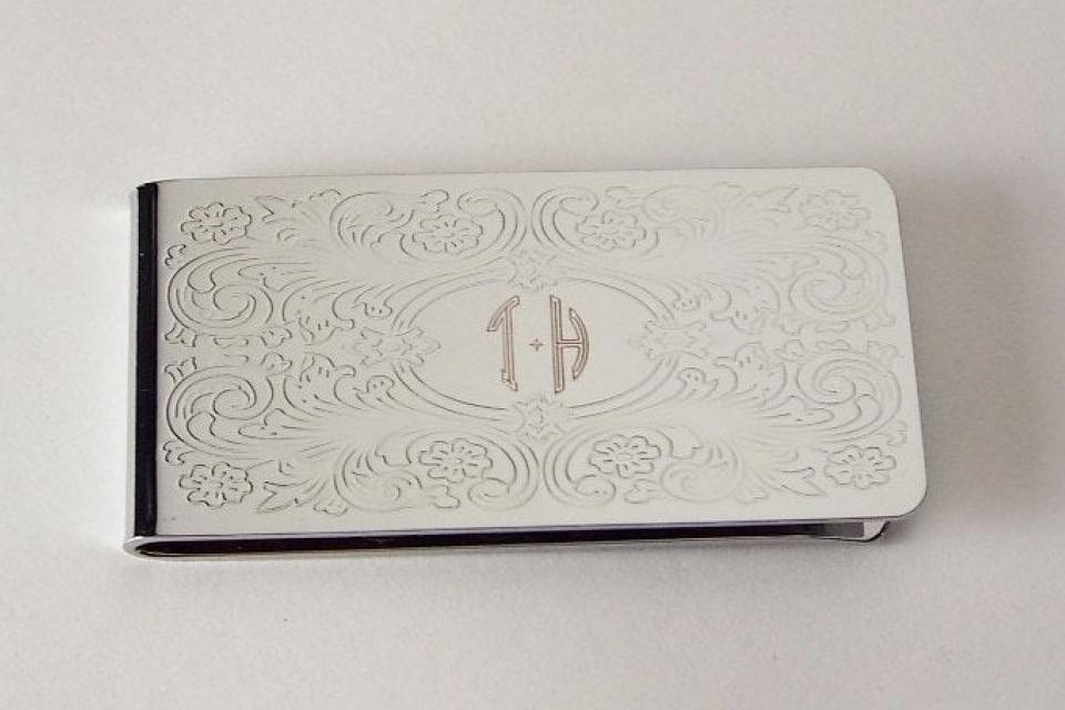 Engraved Money Clip Custom Engraved Personalized Money Clip with Scroll Design  -Hand Engraved