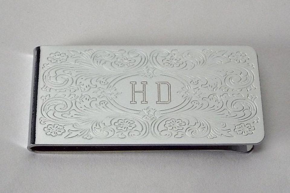 Engraved Money Clip Custom Engraved Personalized Money Clip with Scroll Design  -Hand Engraved