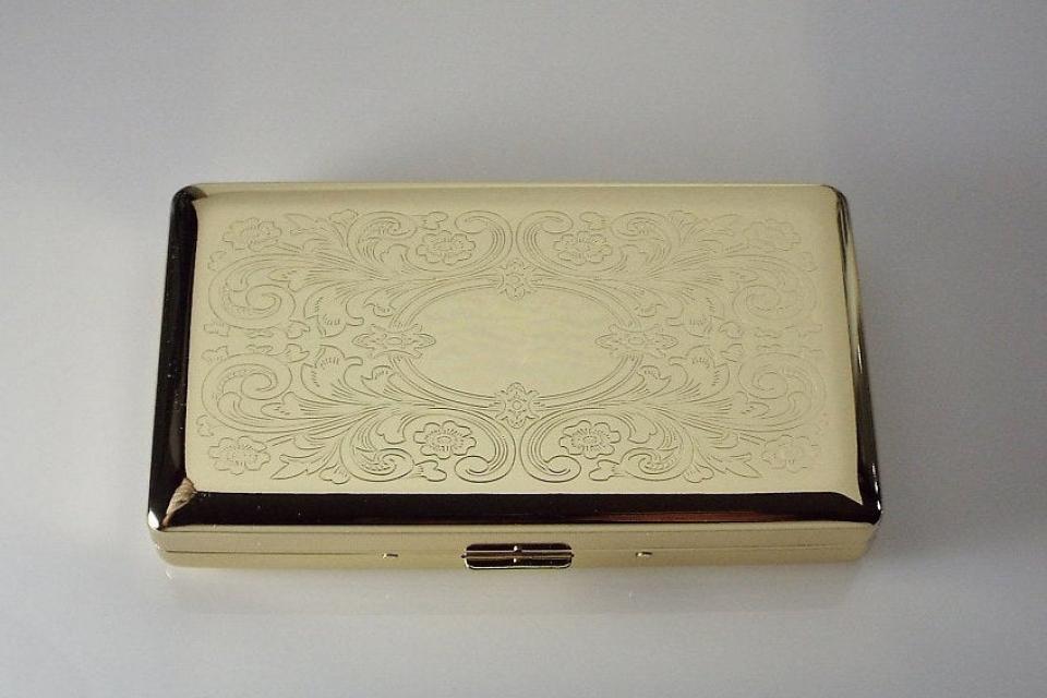 Personalized Golden 120s Cigarette Case Double Sided with Scroll Design Custom Engraved -Hand Engraved