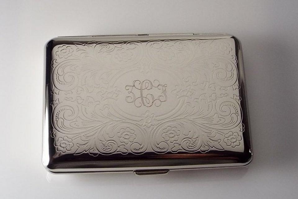 Custom Engraved Personalized Kings Cigarette Case or Business Card Case Double Sided Scroll Design -Hand Engraved