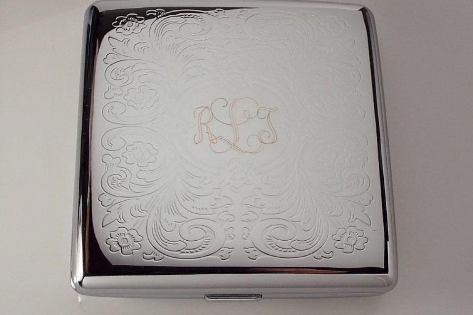Cigarette Case Custom Engraved Personalized Double Sided King Size Scroll Design -Hand Engraved