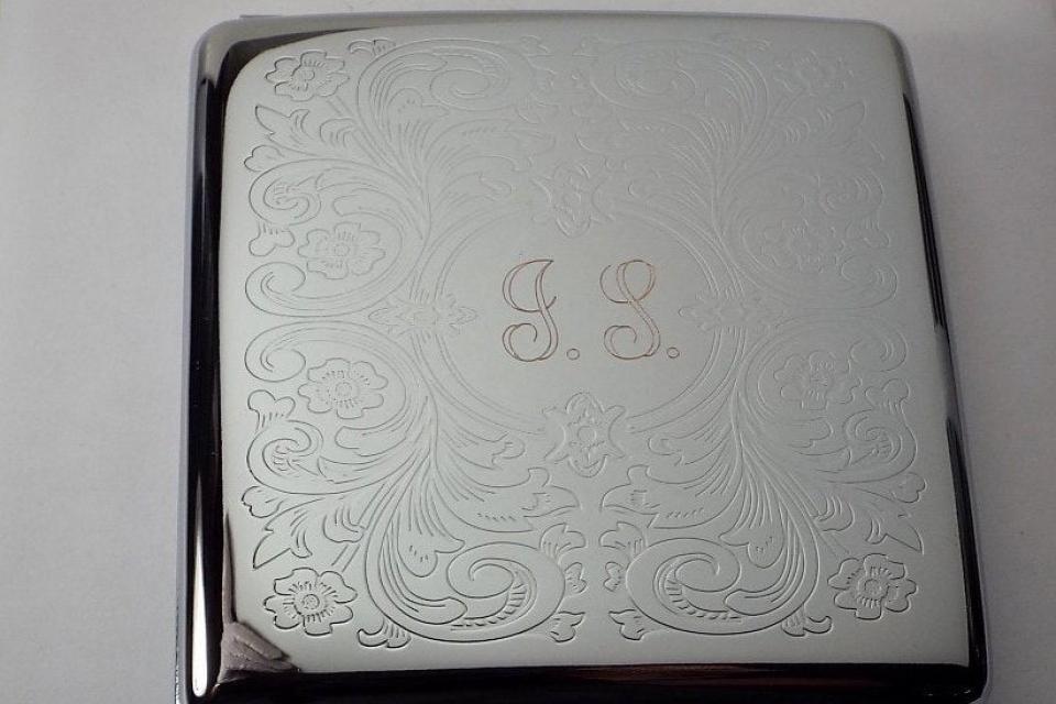 Cigarette Case Custom Engraved Personalized Double Sided King Size Scroll Design -Hand Engraved