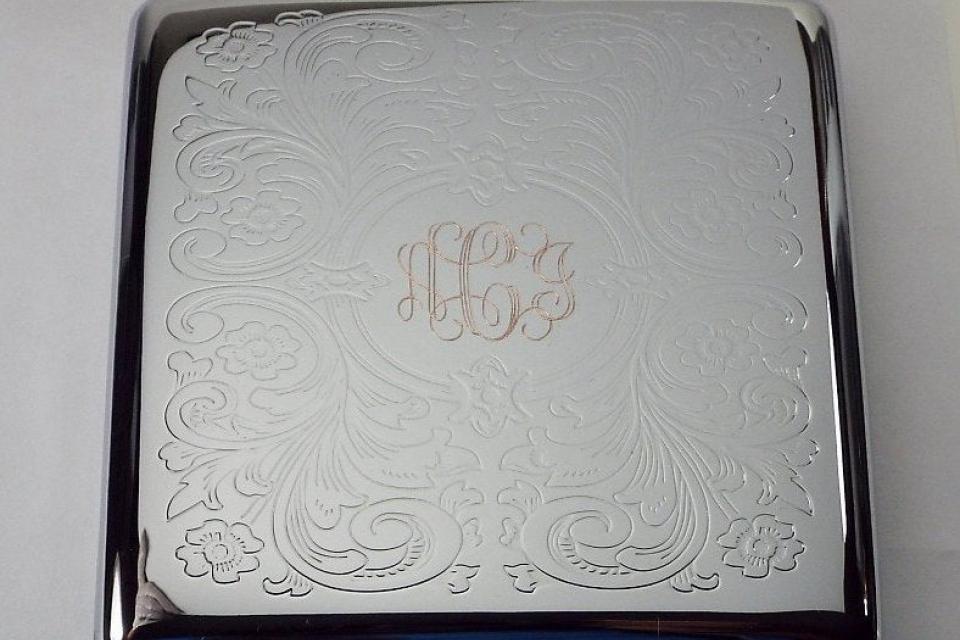 Cigarette Case Custom Engraved Personalized Double Sided King Size Scroll Design -Hand Engraved