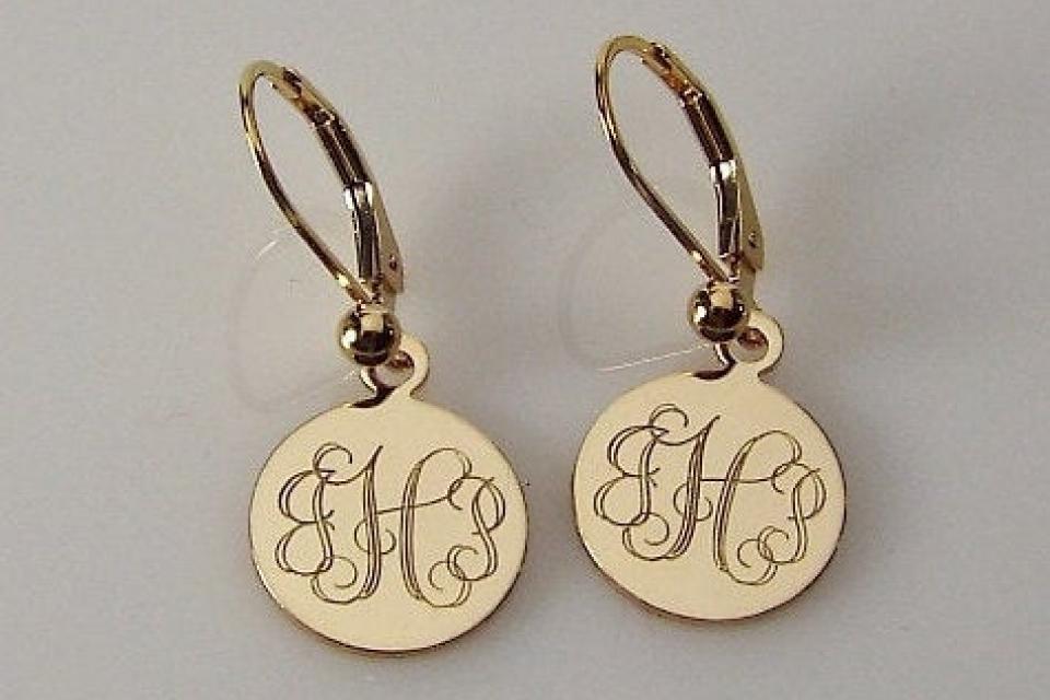 Monogram Earrings Personalized Petite 1/2 Inch Gold Filled Round Disc Choose Lever Back or Wires - Custom Engraved