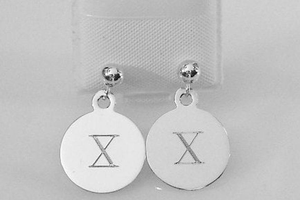 Monogram Earrings Engraved Sterling Silver 1/2 Inch Round Disc Post Personalized Earrings - Hand Engraved