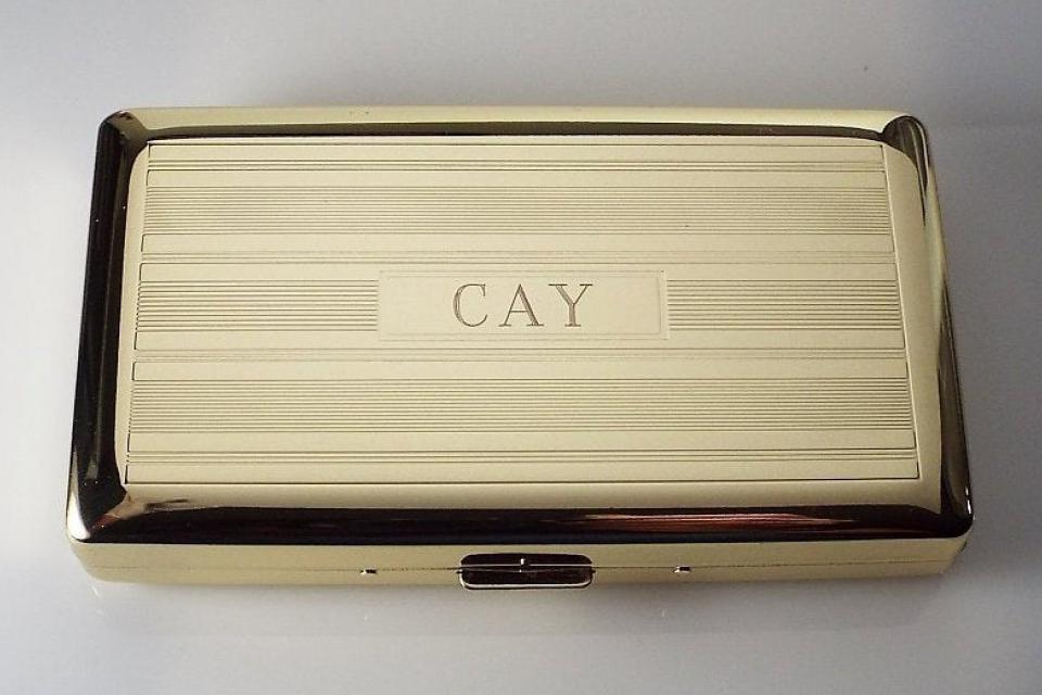 Custom Engraved Golden Cigarette Case Double Sided Linear Design 120s Personalized Cigarette Holder -Hand Engraved