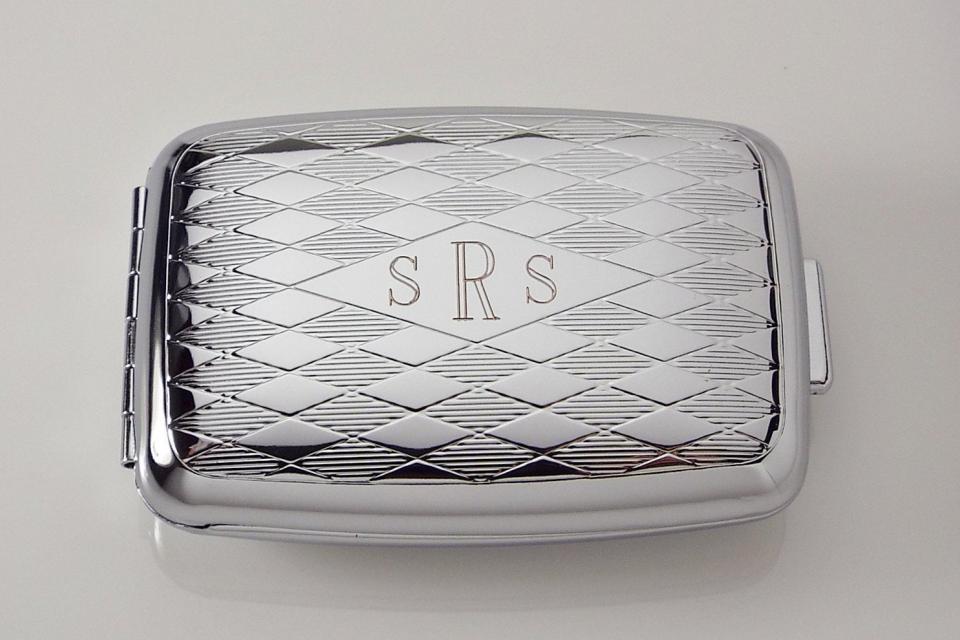 Pill Box Personalized Custom Engraved Diamond Pattern Silver Pill Box -Hand Engraved