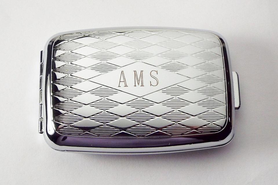 Pill Box Personalized Custom Engraved Diamond Pattern Silver Pill Box -Hand Engraved