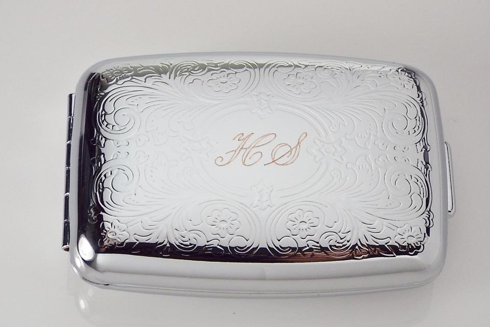 Custom Engraved Pill Box Personalized Scroll Design Silver Two Roomy Compartments -Hand Engraved