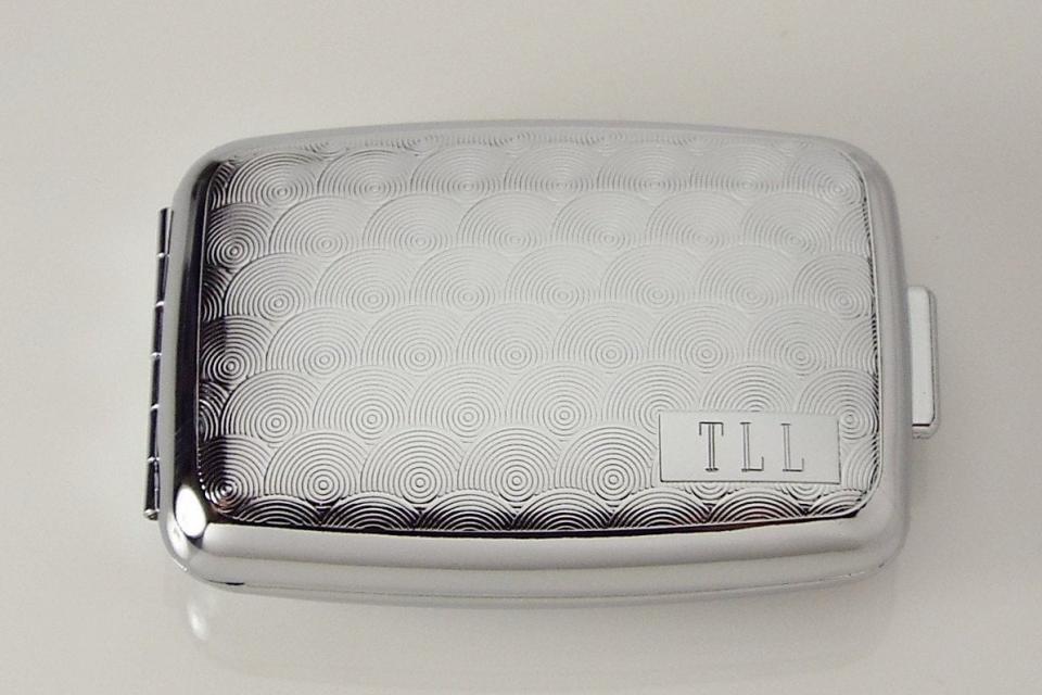 Pill Box Custom Engraved Personalized Spirals Design Silver Pill Box -Hand Engraved