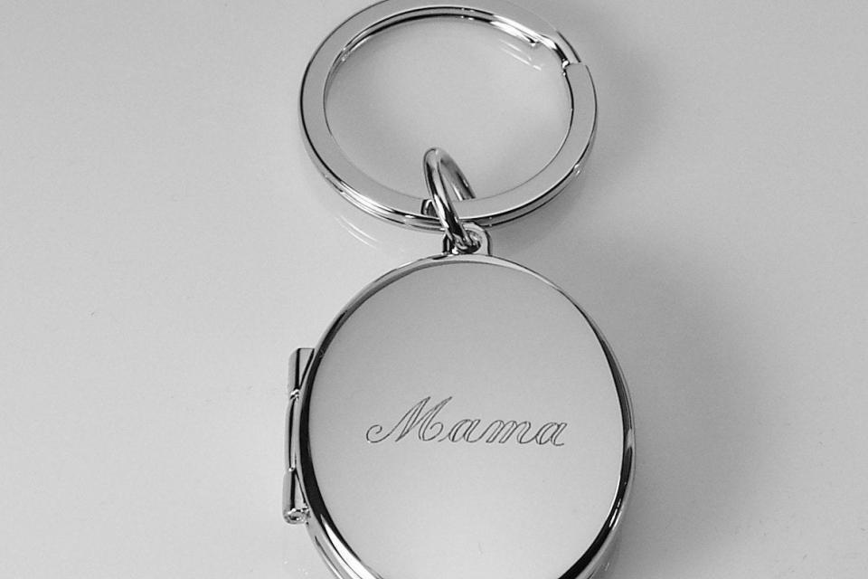 Photo Locket Keychain Personalized Custom Engraved Silver High Polish Oval - Hand Engraved