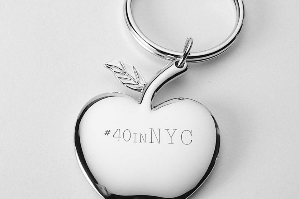 Custom Engraved Personalized Key Chain High Polish Chrome Apple Teacher Gift - Hand Engraved