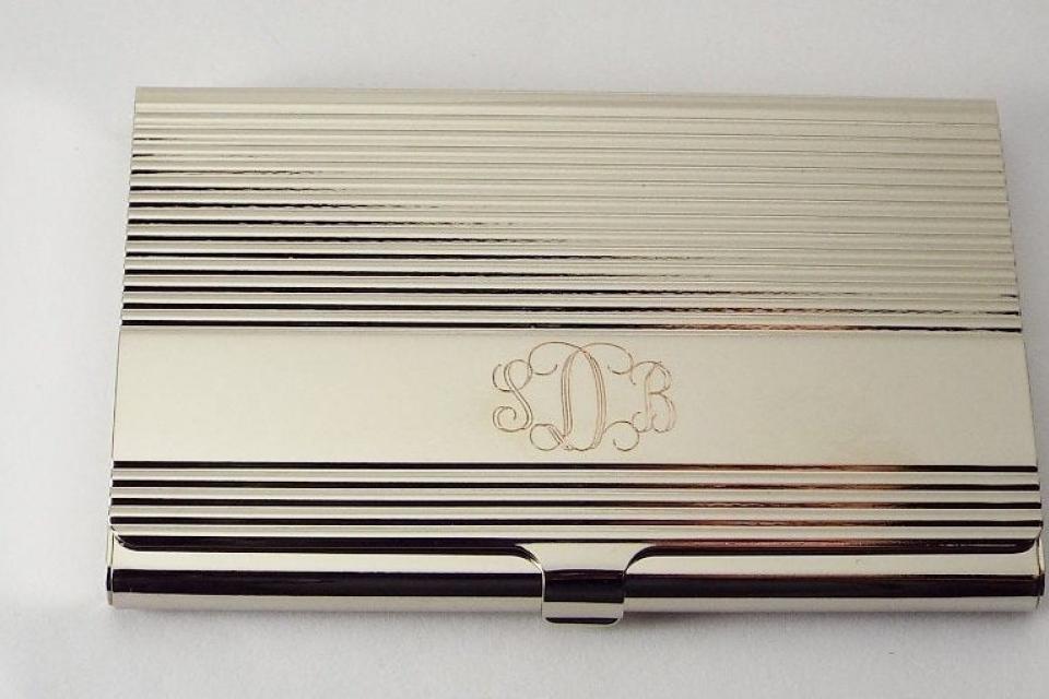 Custom Engraved Personalized Business Card Case with Ribbed Design -Hand Engraved