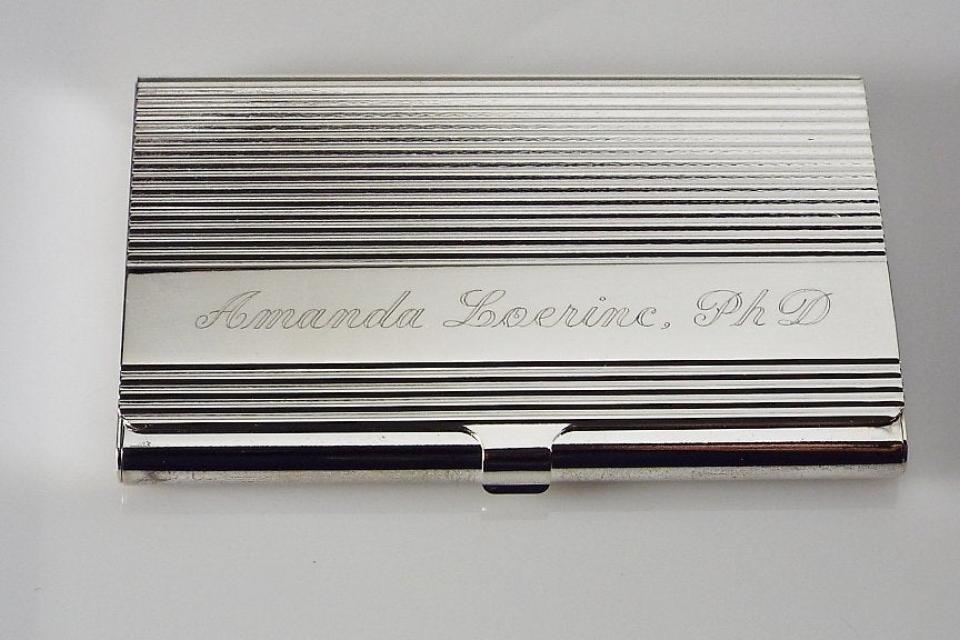 Custom Engraved Personalized Business Card Case with Ribbed Design  -Hand Engraved