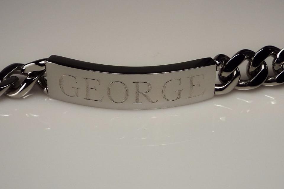 Personalized ID Bracelet Custom Engraved 8.5 Inch Solid Stainless Steel Designer ID Bracelet - Hand Engraved