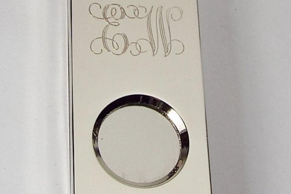 Cigar Cutter Custom Engraved Personalized Silver Plated Cigar Cutter - Hand Engraved