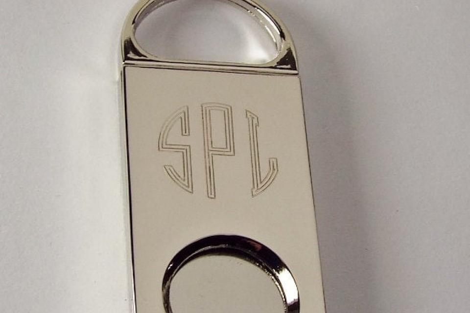 Cigar Cutter Custom Engraved Personalized Silver Plated Cigar Cutter - Hand Engraved