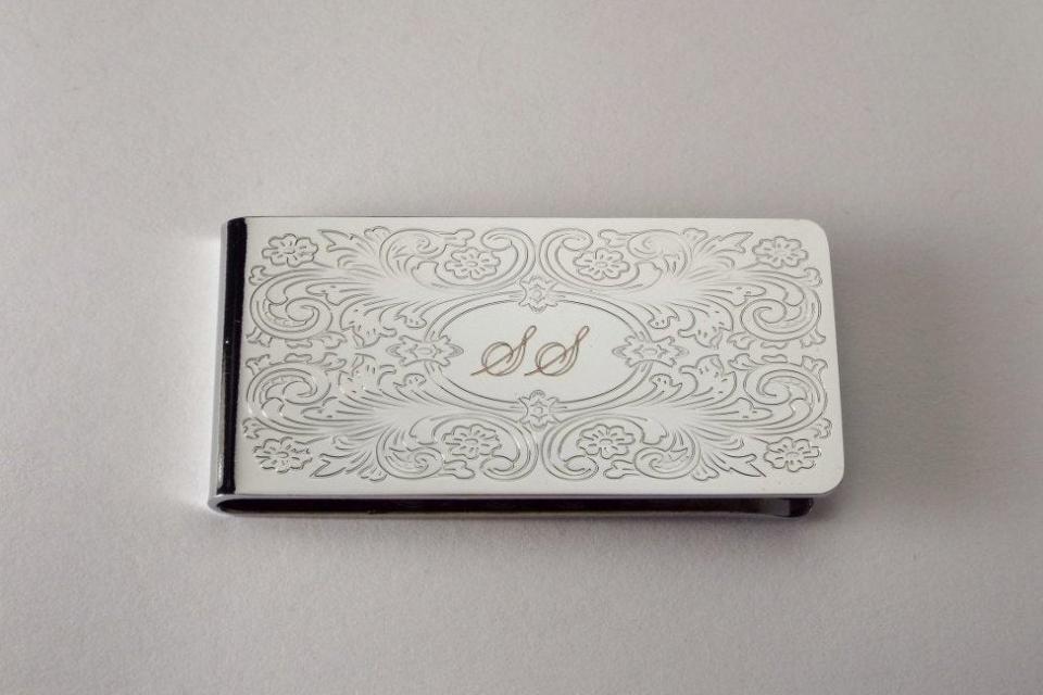 Engraved Money Clip Custom Engraved Personalized Money Clip with Scroll Design  -Hand Engraved