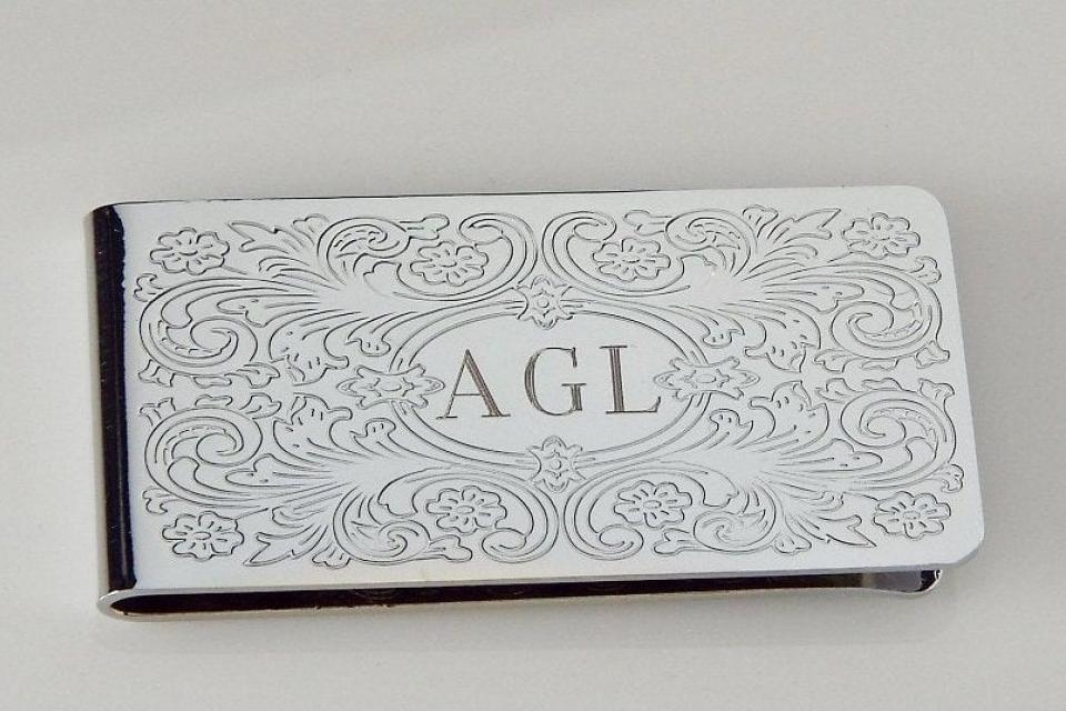 Engraved Money Clip Custom Engraved Personalized Money Clip with Scroll Design -Hand Engraved