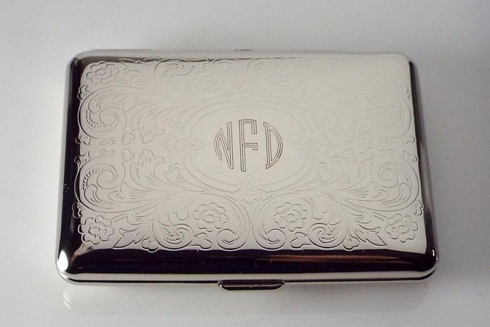 Custom Engraved Personalized Kings Cigarette Case or Business Card Case Double Sided Scroll Design  -Hand Engraved