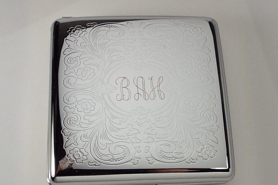 Cigarette Case Custom Engraved Personalized Double Sided King Size Scroll Design -Hand Engraved