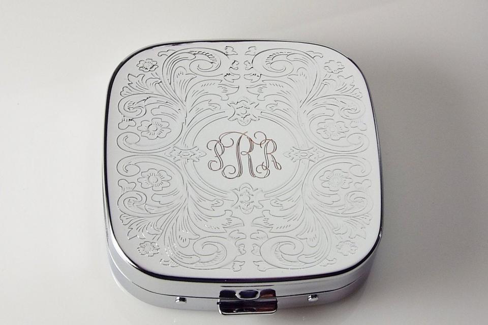 Engraved Pill Box Custom Engraved Personalized Scroll Design Three Compartment Pill Box -Hand Engraved