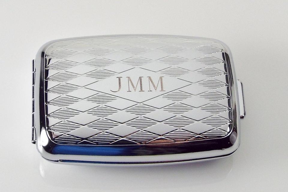 Pill Box Personalized Custom Engraved Diamond Pattern Silver Pill Box -Hand Engraved