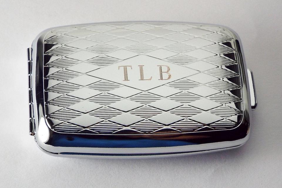 Pill Box Personalized Custom Engraved Diamond Pattern Silver Pill Box -Hand Engraved