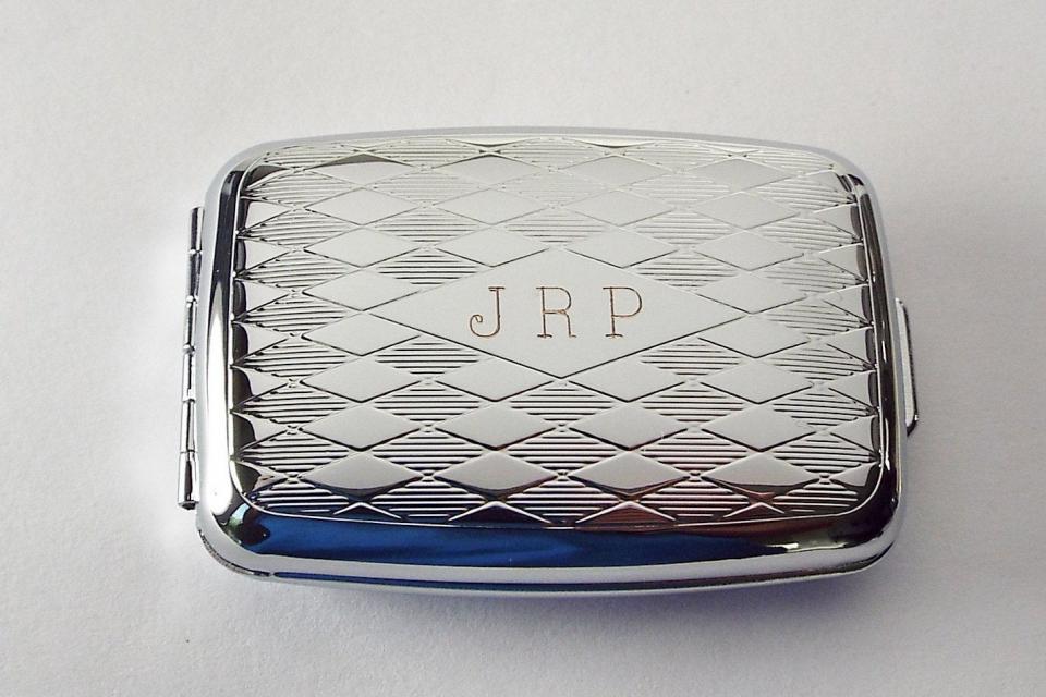 Pill Box Personalized Custom Engraved Diamond Pattern Silver Pill Box -Hand Engraved