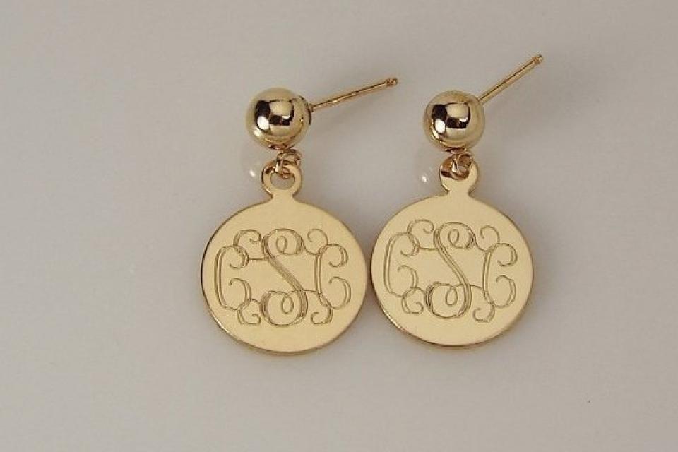 Monogram Earrings Engraved 14K Gold Filled Post Earrings Petite 1/2 Inch Discs - Hand Engraved