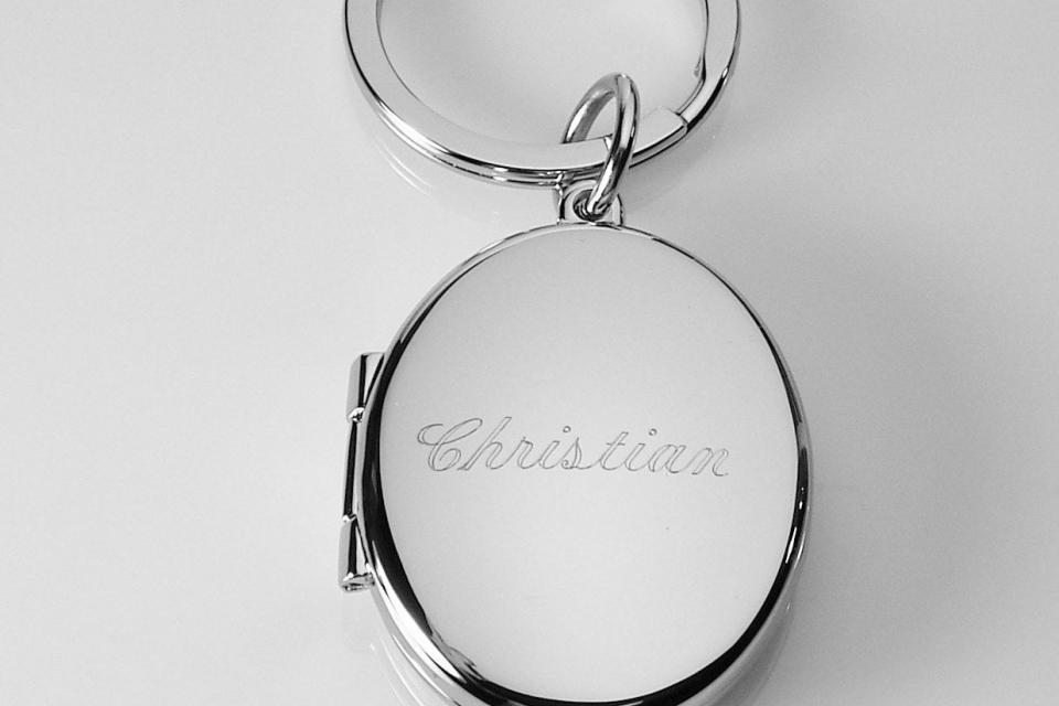 Photo Locket Keychain Personalized Custom Engraved Silver High Polish Oval - Hand Engraved