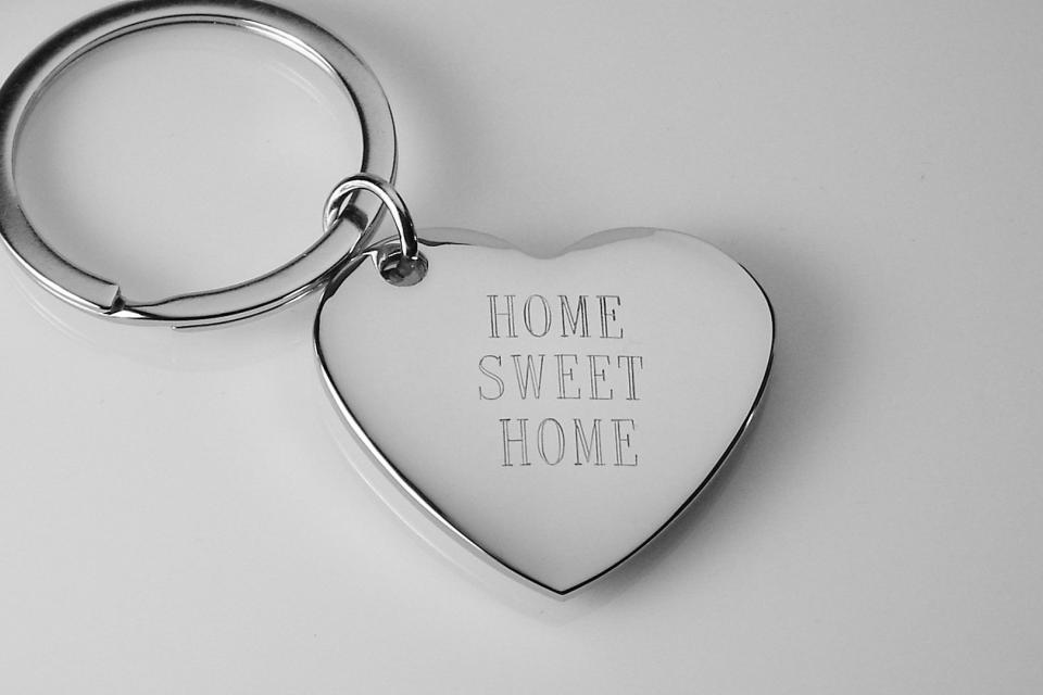 Custom Engraved Personalized High Polish Silver Heart Keychain  - Hand Engraved