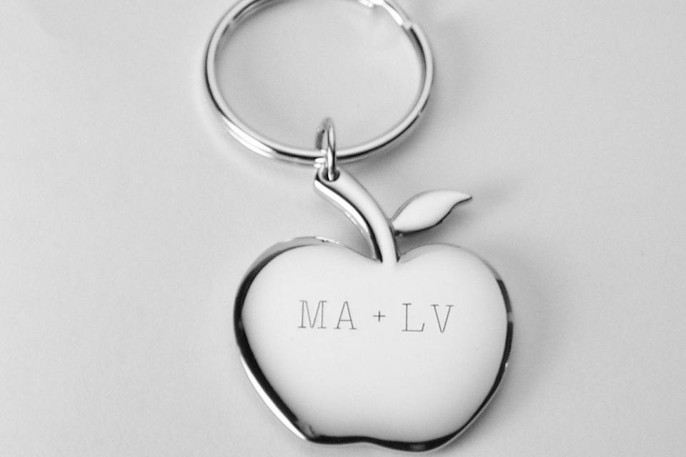 Custom Engraved Personalized Key Chain High Polish Chrome Apple Teacher Gift - Hand Engraved