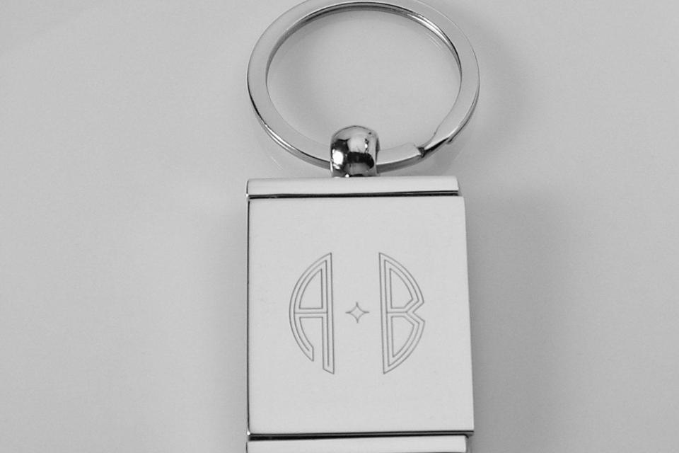 Engraved Photo Locket Keychain Personalized Custom Silver High Polish Flat Rectangular - Hand Engraved