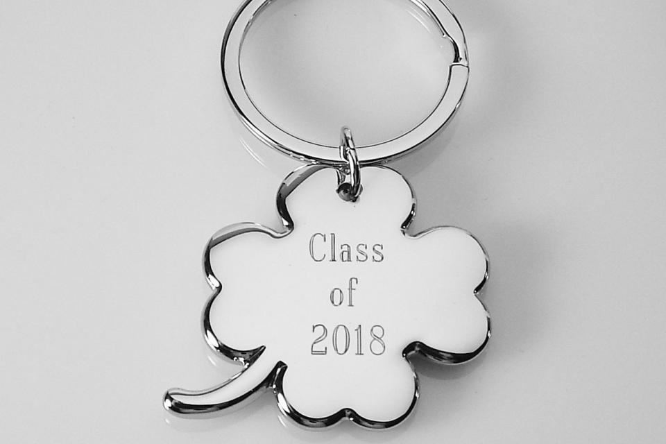 Custom Engraved Personalized Lucky Four Leaf Clover High Polish Silver Key Chain - Hand Engraved