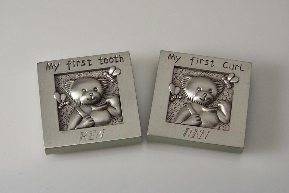 Baby Gift Custom Engraved Personalized Pewter Finish First Tooth and First Curl Keepsake Boxes - Hand Engraved