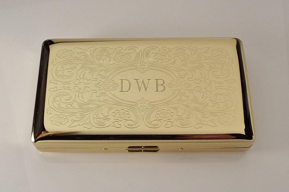 Personalized Golden 120s Cigarette Case Double Sided with Scroll Design Custom Engraved -Hand Engraved