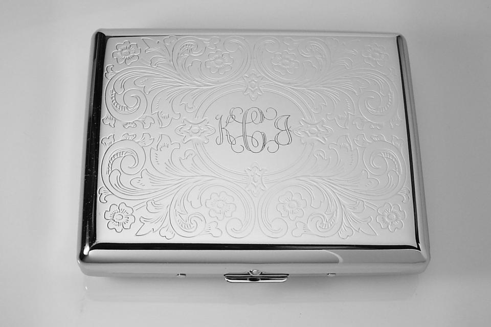 Cigarette Case Personalized Custom Engraved Double Sided Scroll Design 100s Cigarette Case -Hand Engraved