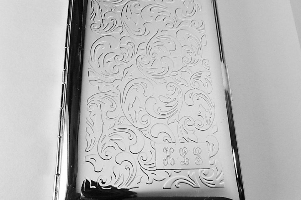 Custom Engraved Business Card Case Paisley Design Business Card or Single Sided Cigarette Case  -Hand Engraved