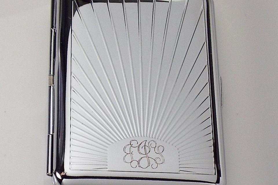 Engraved Personalized Business Card Case or Kings Cigarette Case Double Sided Sun Ray Design -Hand Engraved