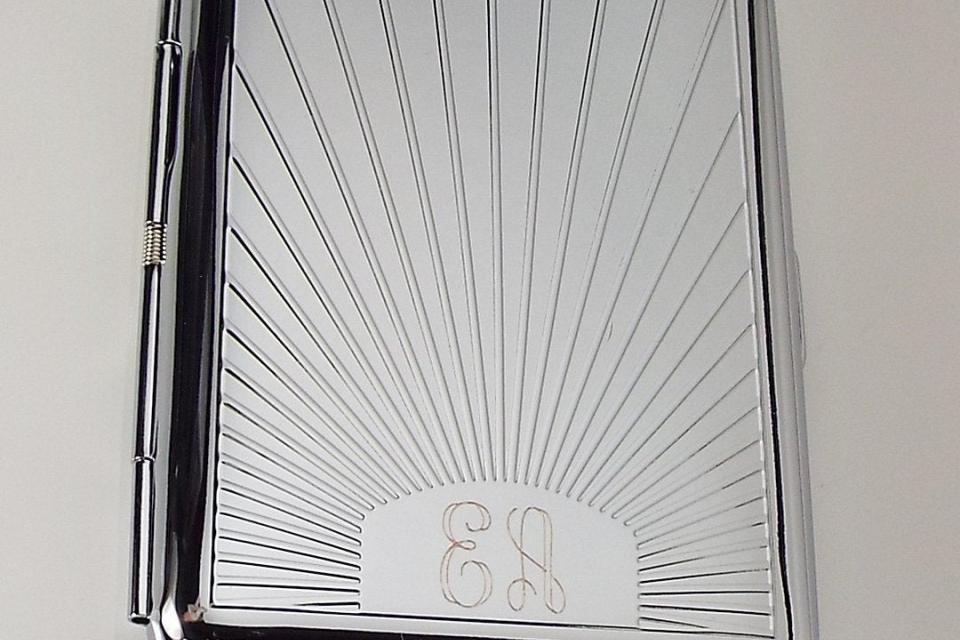 Engraved Personalized Business Card Case or Kings Cigarette Case Double Sided Sun Ray Design -Hand Engraved