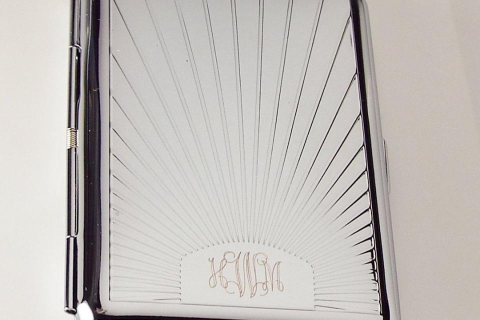 Engraved Personalized Business Card Case or Kings Cigarette Case Double Sided Sun Ray Design -Hand Engraved