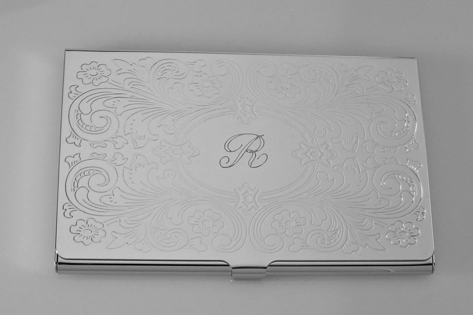 Business Card Case Custom Engraved Personalized Scroll Design Business Card Case  -Hand Engraved