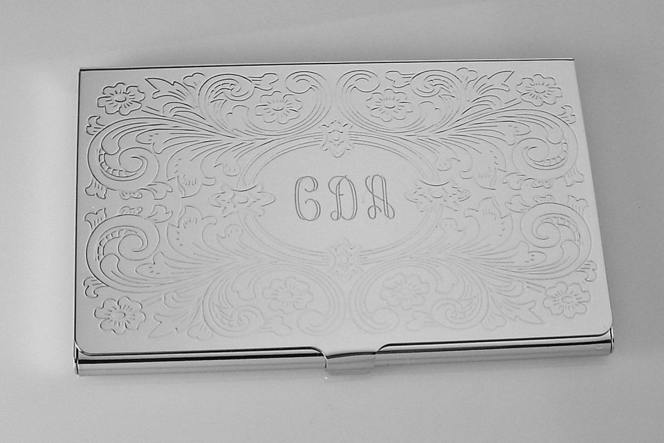 Business Card Case Custom Engraved Personalized Scroll Design Business Card Case -Hand Engraved