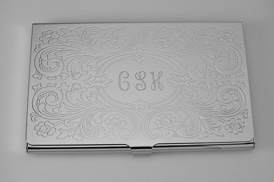 Business Card Case Custom Engraved Personalized Scroll Design Business Card Case  -Hand Engraved