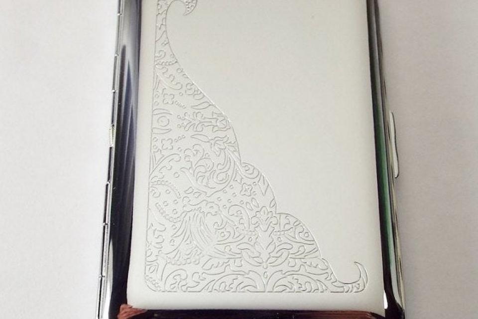 Custom Engraved Business Card Case Scroll Design Business Card or Single Sided Cigarette Case -Hand Engraved