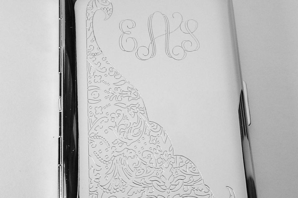 Custom Engraved Kings Cigarette Case with Scroll Design or Business Card Case Single Sided -Hand Engraved